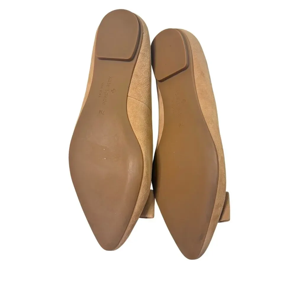 KATE SPADE Nora Suede Pointed Toe Bow Tan Flat  | 7